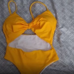 Yellow cutout monokini.